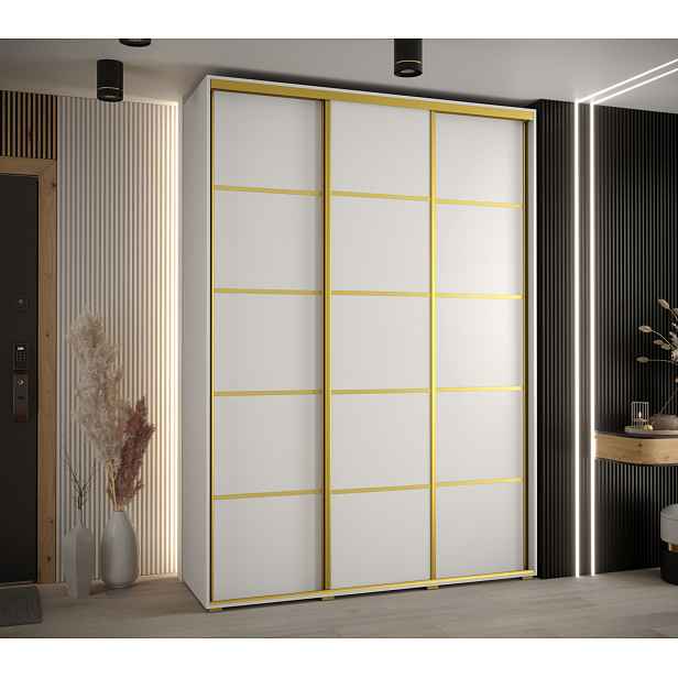 Šatní skříň YVONA 4 - 170/45 cm, bílá / zlatá