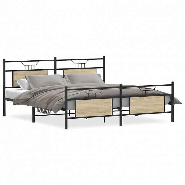 vidaXL Kovový rám postele bez matrace dub sonoma 180 x 200 cm