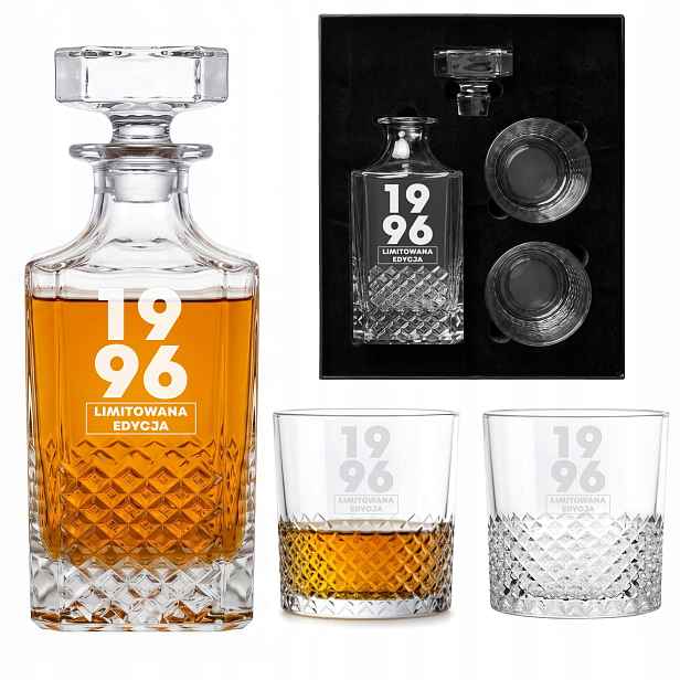 Karafa 750 ml 2 sklenice na whisky Gravírování Sada Dárek Narozeniny Krabička