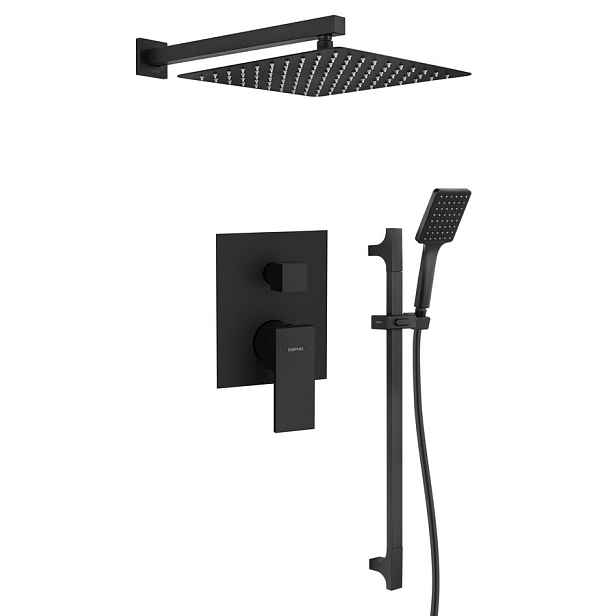 Sapho CUBEMIX podomítkový sprchový set s pákovou baterií, 2 výstupy, posuvný držák sprchy, černá mat
