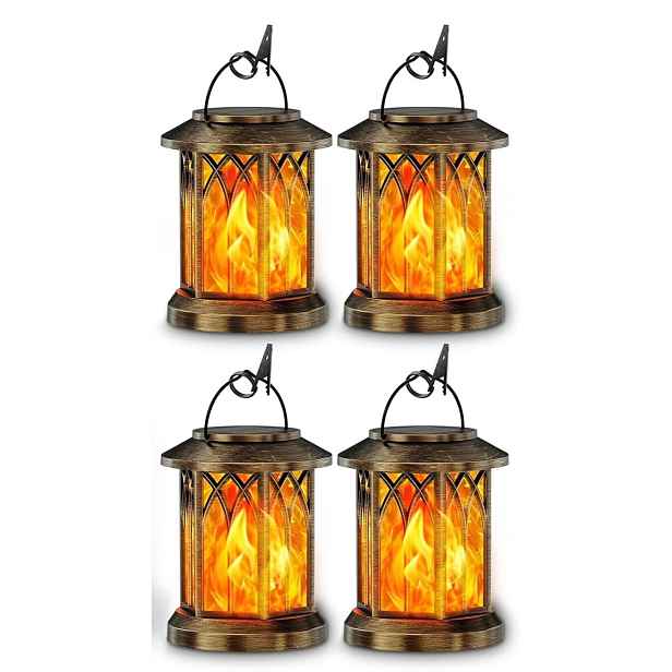 Solární svítilny Kooper 4 ks Led blikající plamen IP65 hnědé