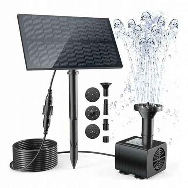 2.5 W solární fontána s filtrem a 7 tryskami do bazénu, černá