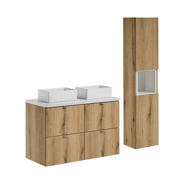 Comad Koupelnová sestava Nova Oak s deskou a skříňkami 100 cm dub evoke/bílá
