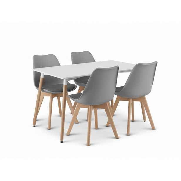 Jídelní set 1 + 4, bílý stůl ADRIA 120x80 cm + světle šedá židle BALI MARK s bukovými nohami