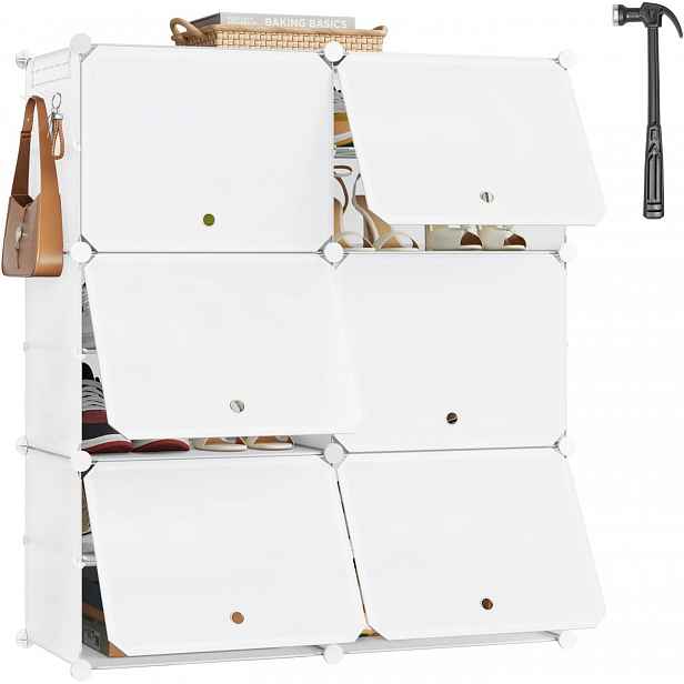 Woltu Botník Regál Na Skladování 6 Kostek 94 X 35 X 109 CM Bílá