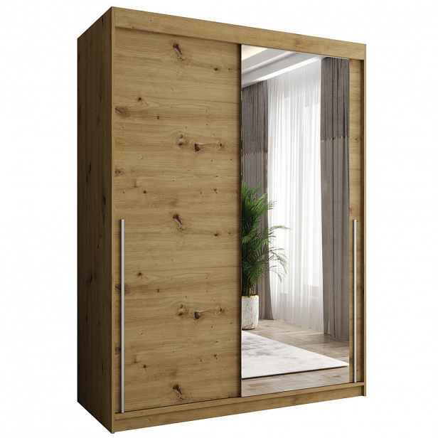 Home Collective SKŘÍŇ S POSUVNÝMI DVEŘMI se zrcadlem, šířka 150 cm, Artisan se stříbrným úchytem