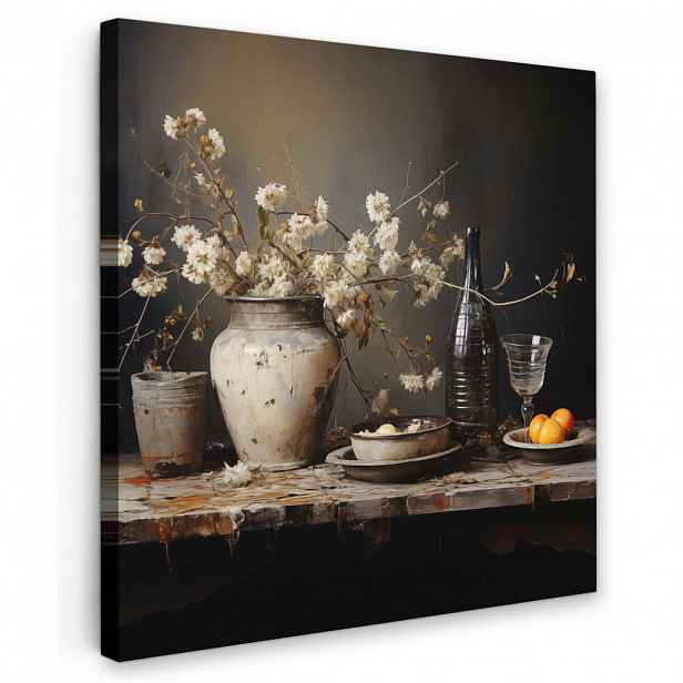 MuchoWow OBRAZ NA PLÁTNĚ Zátiší - Květiny - Kytice - Váza - Víno 50x50 cm