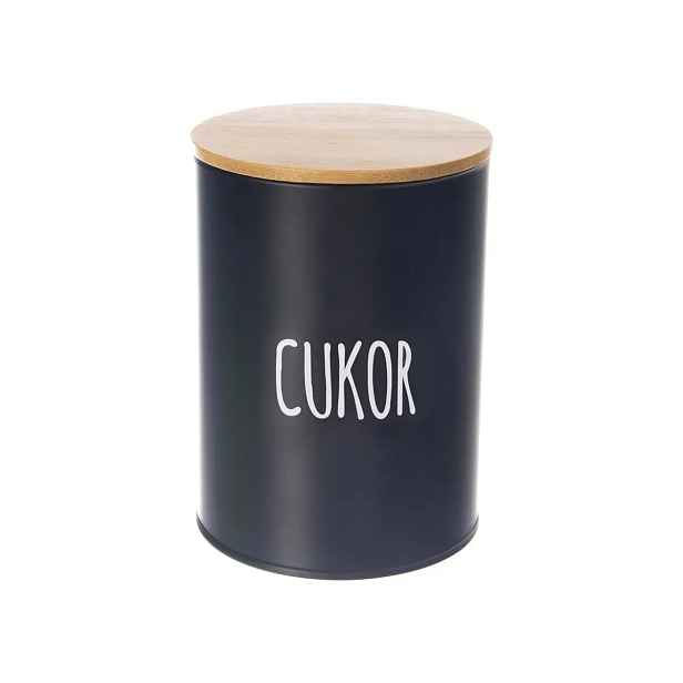 Orion Dóza na potraviny, plechová, černá, s bambusovým víkem, 1,3l, Cukor SK