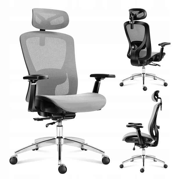 Ergonomická kancelářská židle Mark Adler šedá otočná s nastavitelným sedadlem