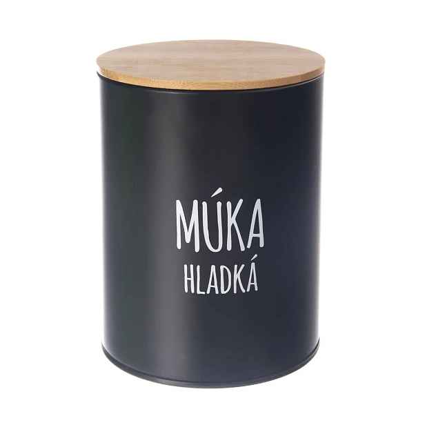 Orion Dóza na potraviny, plechová, černá, s bambusovým víkem, 2,3l, Múka hladká SK