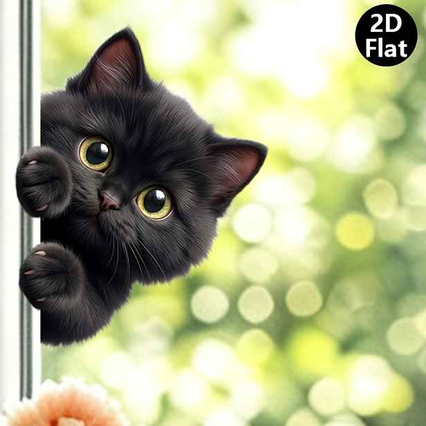 TEMU 1 ks 2D plochá černá samolepka s kočkou vyhlízející z okna, kreativní simulační samolepka s koťátkem vyhlízejícím z okna, dekorativní samolepka,