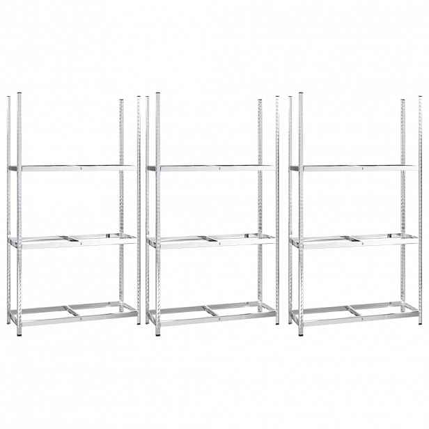 vidaXL 3patrové regály na pneumatiky 3 ks stříbrné 110x40x200 cm ocel