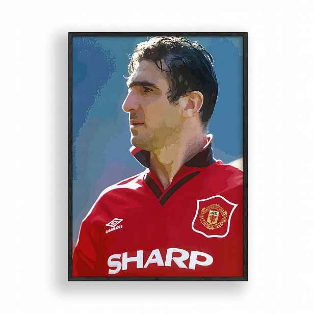 Obraz Eric Cantona Manchester United Plakát Rámeček Dřevěný Černý 30x42 cm