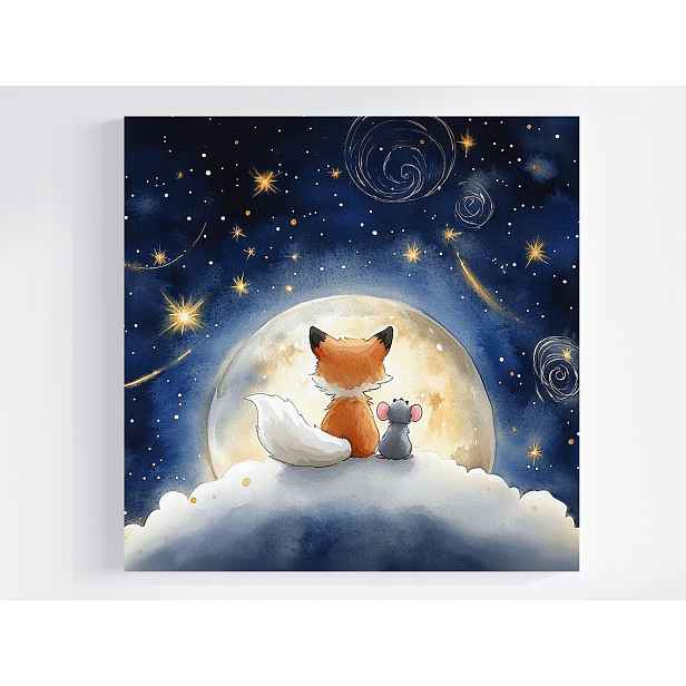 Obraz Na Plátně Canvas Vesmír Hvězdy Liška Myš Planeta Přátelství Spánek 50x50