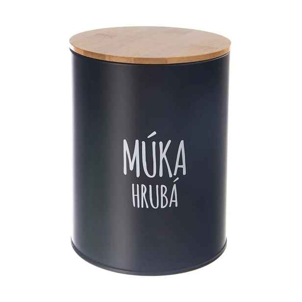 Orion Dóza na potraviny, plechová, černá, s bambusovým víkem, 2,3l, Múka hrubá SK