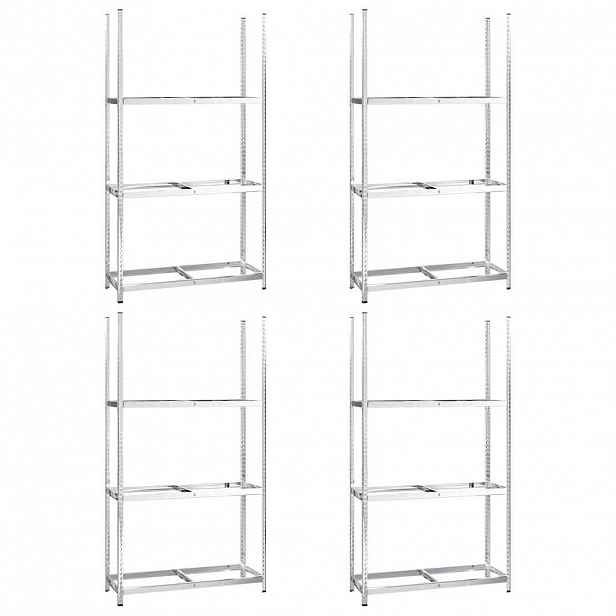 vidaXL 3patrové regály na pneumatiky 4 ks stříbrné 110x40x200 cm ocel