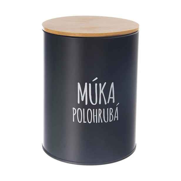 Orion Dóza na potraviny, plechová, černá, s bambusovým víkem, 2,3l, Múka polohrubá SK