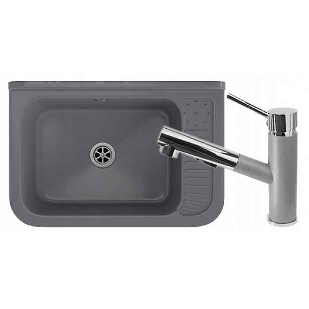 Šedý dřez technický dřez Polo Set baterie, technická komora