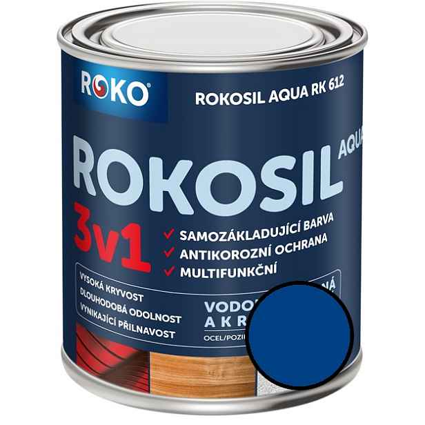 Barva samozákladující Rokosil Aqua 3v1 RK 612 4550 modrá střední, 0,6 l