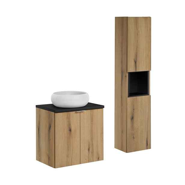Comad Koupelnová sestava Nova Oak Wiki se skříňkami a umyvadlem 60 cm černá/dub evoke