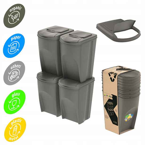 Koš Na Tříděný Odpad 140 L Set 4x35 L Odpad Šedý Barevné Samolepky
