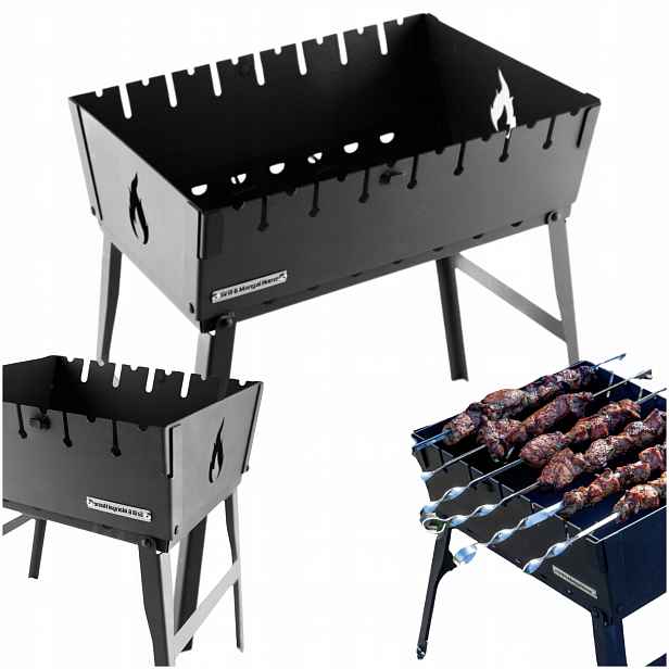 Mangal Grill Kufr na 8 špízů Pouzdro Skládací Uhlíkový Kov 2 mm Pevný