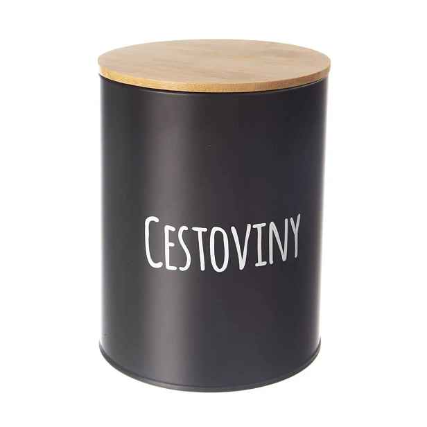 Orion Dóza na potraviny, plechová, černá, s bambusovým víkem, 2,3l, Cestoviny SK