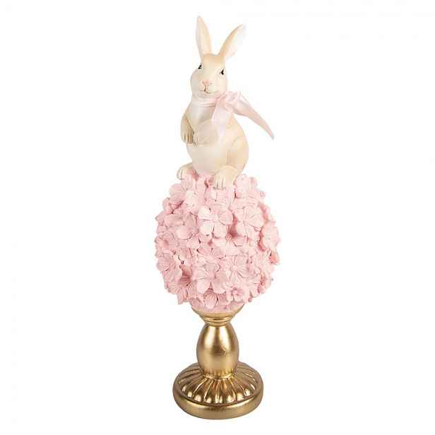 Růžovo-zlaté vajíčko s květy na podstavci a s králíčkem - Ø 11*32 cm Clayre & Eef