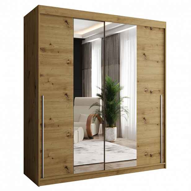 Home Collective SKŘÍŇ S POSUVNÝMI DVEŘMI se zrcadlem, šířka 180 cm, Artisan se stříbrným úchytem