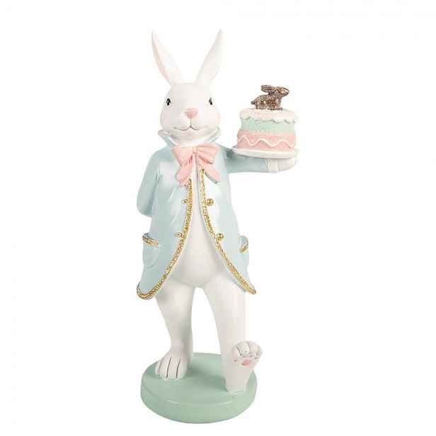 Dekorace králík v modrém obleku a dortíkem - 13*11*28 cm Clayre & Eef