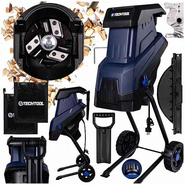 Drtič Větví Elektrický Štěpkovač 2400W 45 Litrů Nože SK5 Techtool