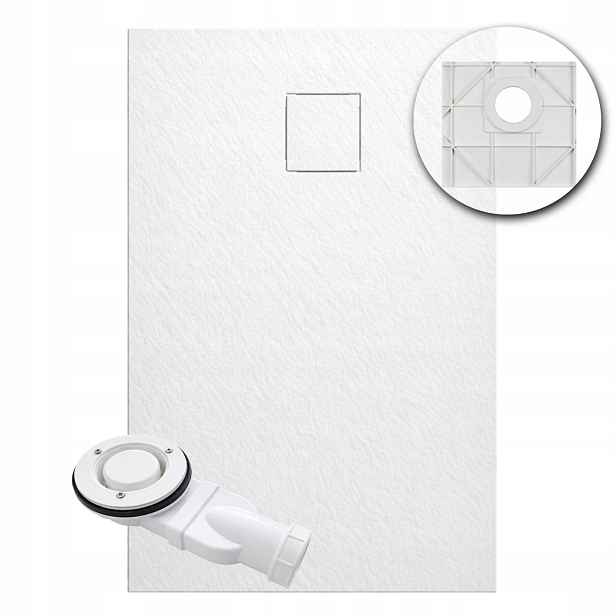 Sprchová Vanička Obdélníková Smc 100 x 80 cm Bílá Struktura Kamene Sifon Aquauno