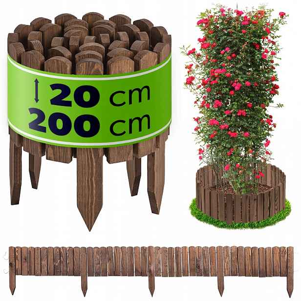 Záhonový Plot 200x20cm Zahradní Dřevěný Obrubník Palisáda Ozdobný Hnědý