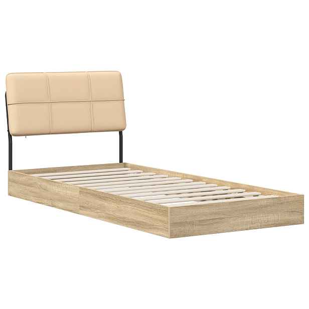 vidaXL Jednolůžková postel s čelem dub sonoma a krémová 80 x 200 cm