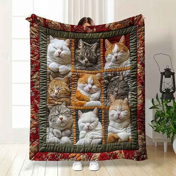 Deka deka pléd přehoz barevné kočky koláž boho 180x220 cm měkký dárek