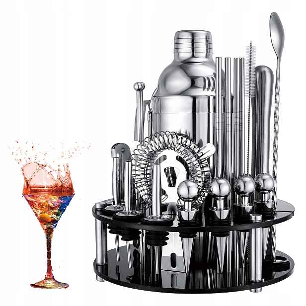 Profesionální Barmanská Sada 30 Dílů Pro Přípravu Koktejlů, Shaker 750ML Stojan