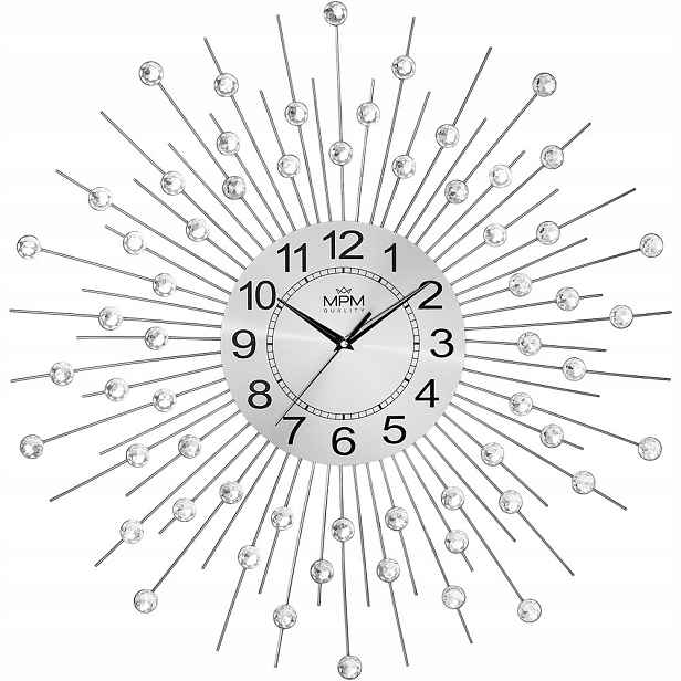 Velké Efektní Stříbrné Nástěnné Hodiny S Krystaly Mpm E04.4497.70 60 cm