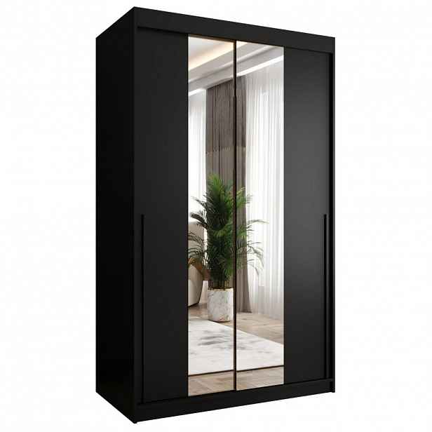 Home Collective SKŘÍŇ S POSUVNÝMI DVEŘMI se zrcadlem, šířka 120 cm, černá s černým úchytem