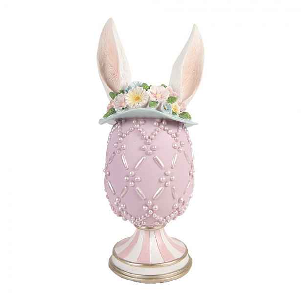 Fialkové vajíčko na podstavci s oušky a květy - Ø 13*30 cm Clayre & Eef