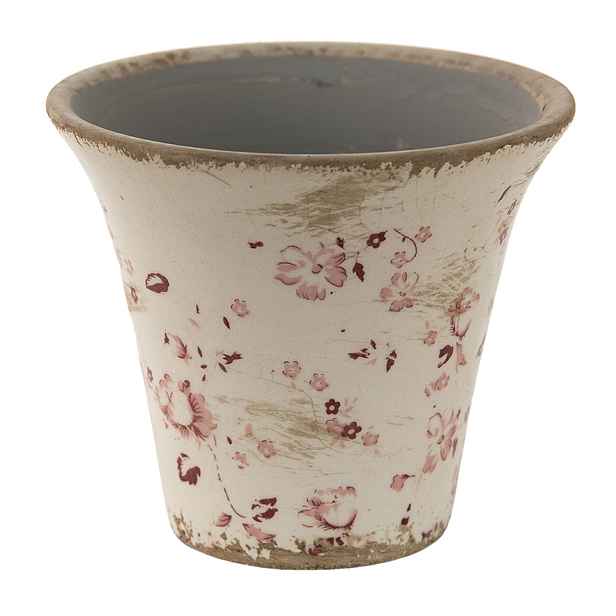 Keramický obal na květináč s jemnými kvítky Flerrié - Ø12*11 cm Clayre & Eef