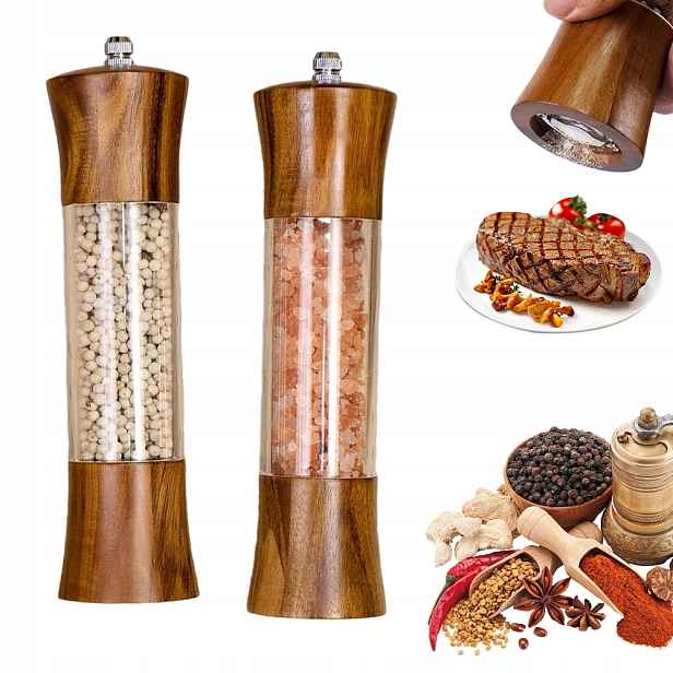 Mlýnek Na Sůl A Pepř, Dřevěný Ruční Mlýnek Na Sůl, Nastavitelný Komplet