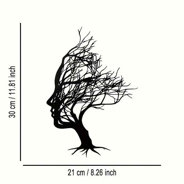 TEMU Elegantní minimalistická kovová nástěnná dekorace s ženské hlavy a větve - Moderní řemeslné dekorativní logo pro kancelář, domov, ložnici,