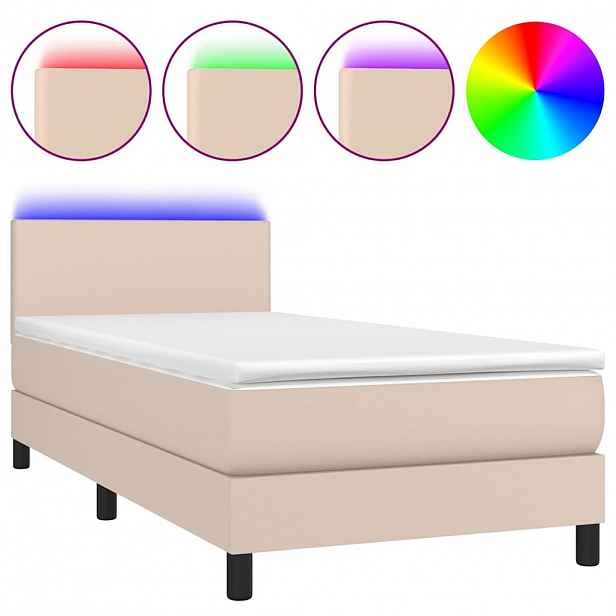 vidaXL Box spring postel matrace a LED cappuccino 100x200cm umělá kůže