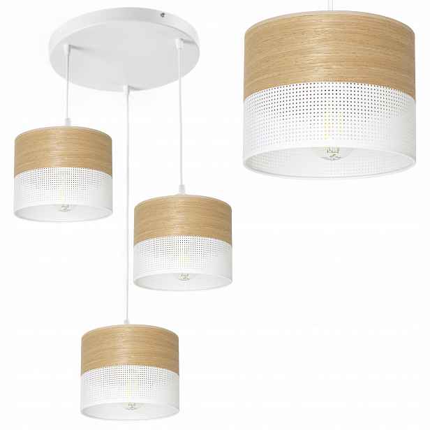 Závěsná Lampa Lustr Stínidlo S Otvory Dřevo E27 Led Bílá Polská