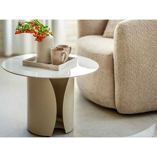 Kulatý konferenční stolek Kira, 60 cm, krémová/imitace světlého mramoru