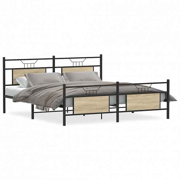 vidaXL Kovový rám postele bez matrace dub sonoma 183 x 213 cm