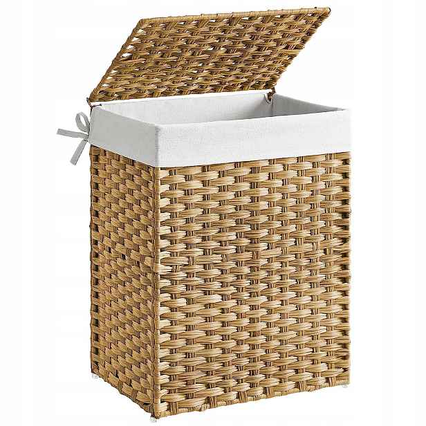 Koš na prádlo 90L Rattan přírodní s víkem skládací 60x46x33 cm