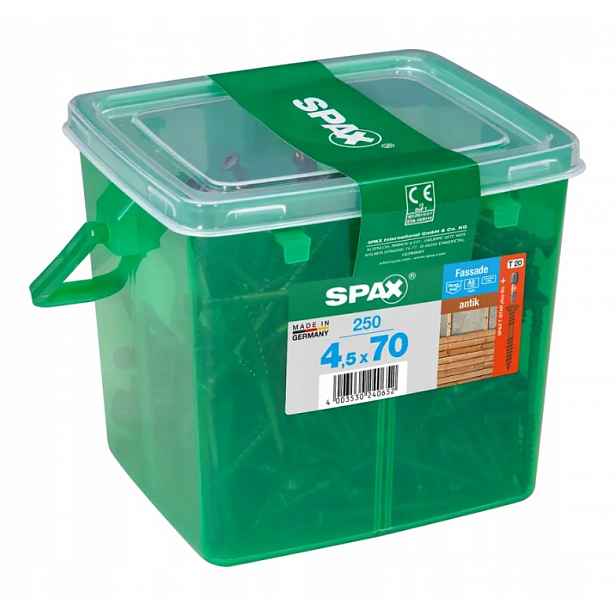 Šrouby Spax pro fasádní desku 4,5 x 70 mm,A2,TX staré zlato, kbelík 250 Ks.