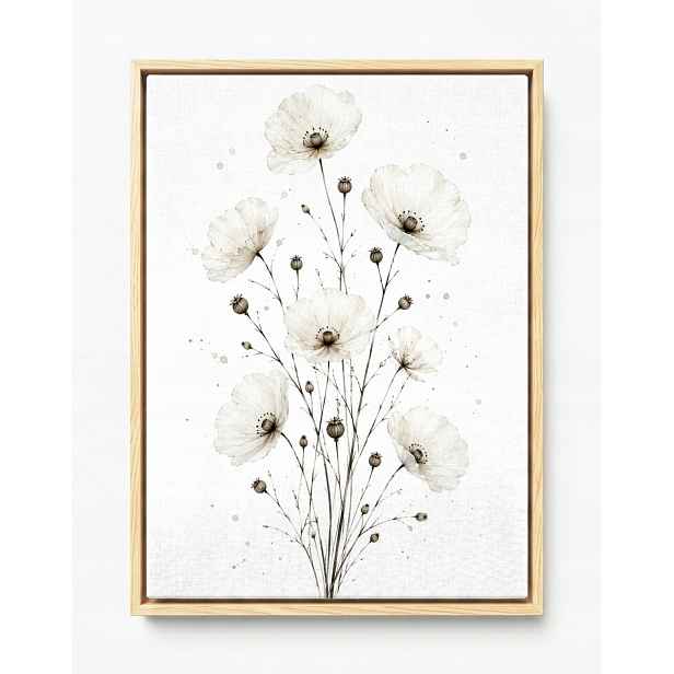 Obraz Rám Americký Box Akvarel Zahrada Květiny Bílé Máky Scandi Boho 60x80