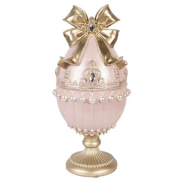 Růžovo-zlatá dekorace figurka zdobené vajíčko s mašlí - Ø 15*31 cm Clayre & Eef